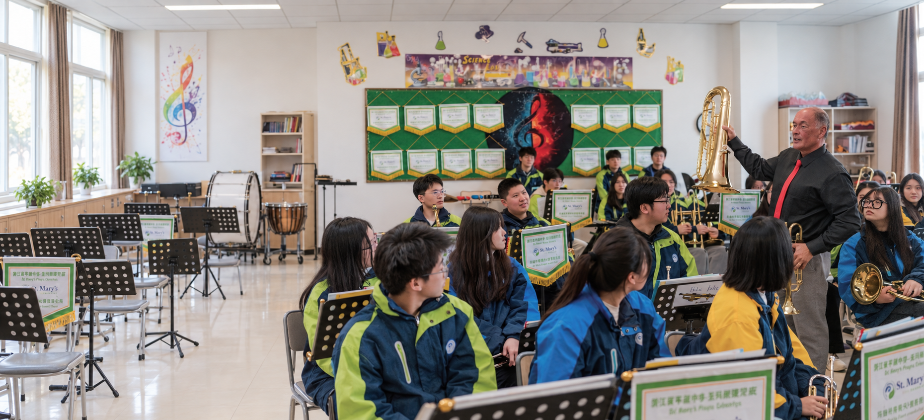 Students learning with an international music educator at a CIC China campus