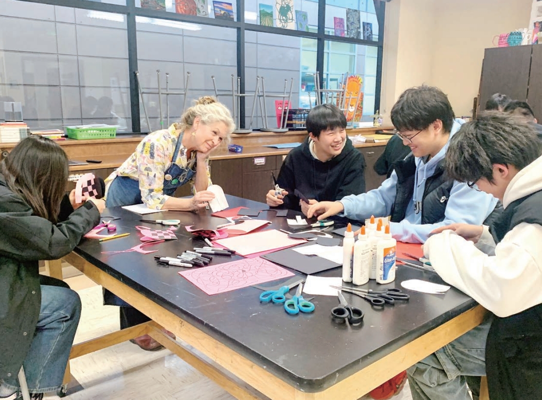 Students taking part in an international classroom experience