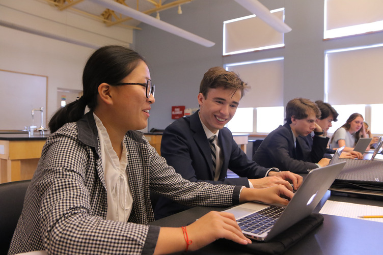 North Yarmouth Academy students working together in a classroom