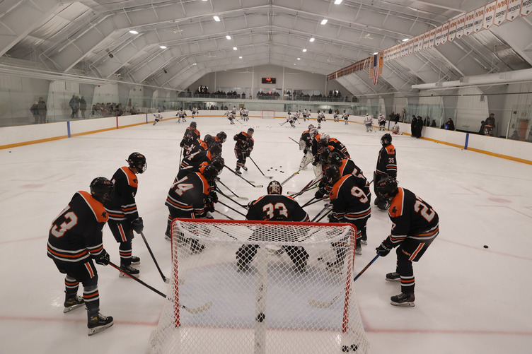 North Yarmouth Academy ice hockey team training in the arena